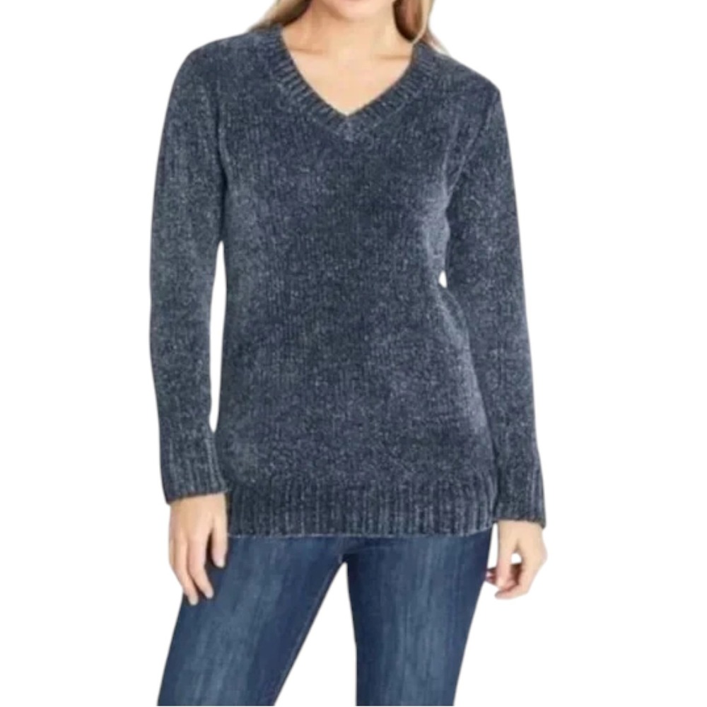 ORVIS Chenille Sweater Women's Medium Pullover Marled Navy Super Soft NEW w/ Tag